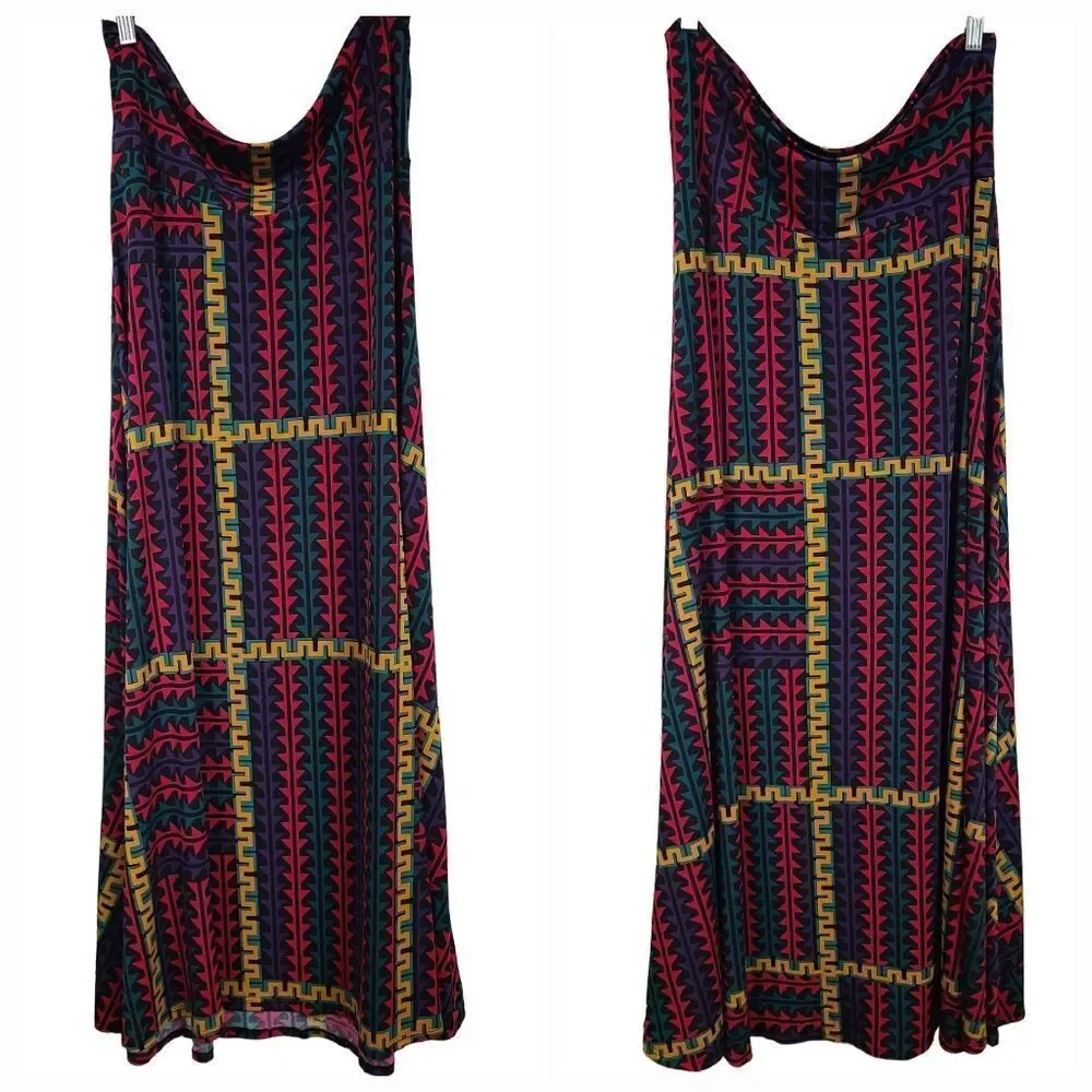 LuLaRoe Maxi Skirt XL Colorful Geometric Long Jersey Knit A-line Flowy Print